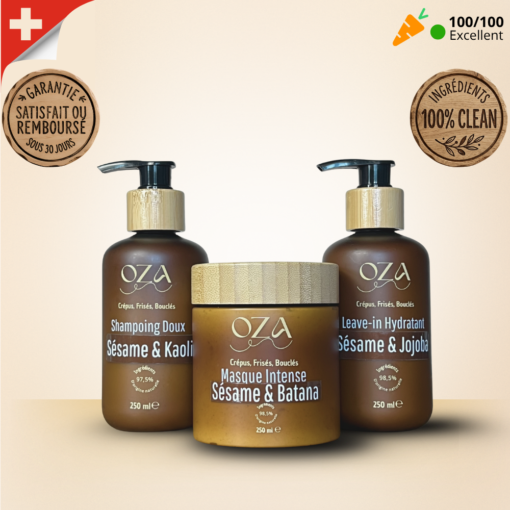 PACK TRIO routine - Shampoing Doux, Masque Intense, Leave-in Hydratant OZA